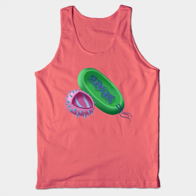 A Colorful Illustration of a Virus Cell and a Bacteria Cell Tank Top by ScienceSource